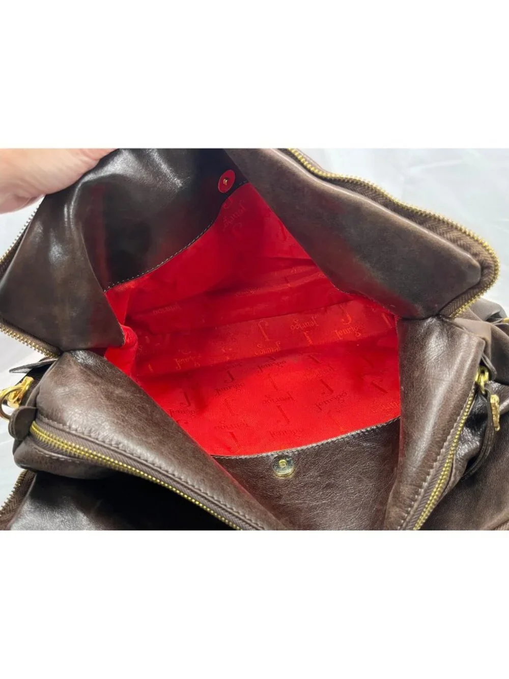 Jenrigo Italian Leather Brown Large Satchel Shoulder Bag Gold Hardware